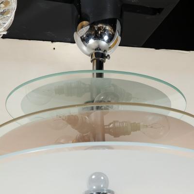 Art Deco Machine Age Three Tier Chandelier in Frosted Copper and Glass