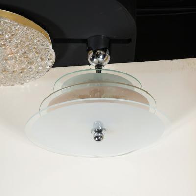 Art Deco Machine Age Three Tier Chandelier in Frosted Copper and Glass