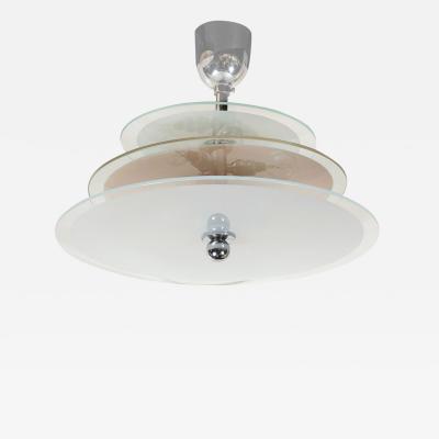 Art Deco Machine Age Three Tier Chandelier in Frosted Copper and Glass