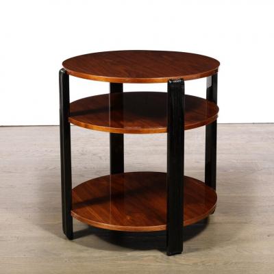 Art Deco Machine Age Three Tier Occasional Table with Fluted Black