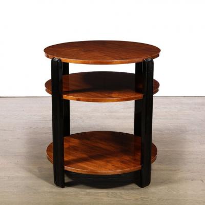 Art Deco Machine Age Three Tier Occasional Table with Fluted Black