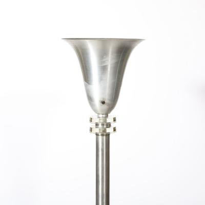 Art Deco Machine Age Torchiere in Brushed Aluminum Glass signed Russel Wright
