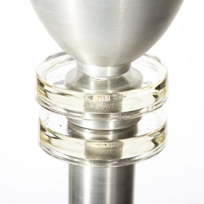 Art Deco Machine Age Torchiere in Brushed Aluminum Glass signed Russel Wright