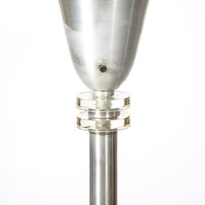Art Deco Machine Age Torchiere in Brushed Aluminum Glass signed Russel Wright