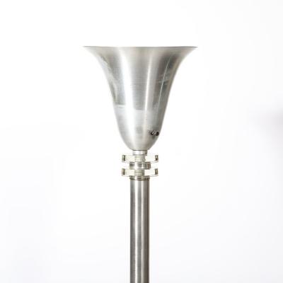 Art Deco Machine Age Torchiere in Brushed Aluminum Glass signed Russel Wright
