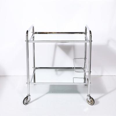 Art Deco Machine Age Two Tier Tubular Bar Cart in Chrome Mirror