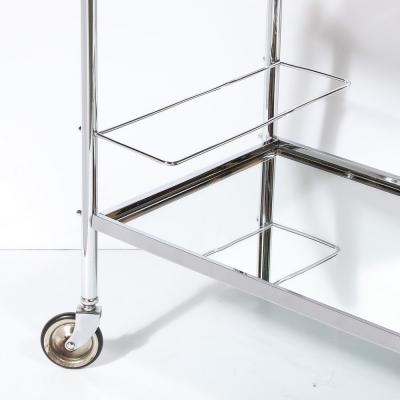 Art Deco Machine Age Two Tier Tubular Bar Cart in Chrome Mirror