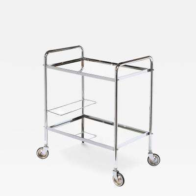 Art Deco Machine Age Two Tier Tubular Bar Cart in Chrome Mirror