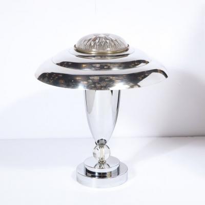 Art Deco Machine Aged Chrome and Glass Table Lamp