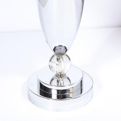 Art Deco Machine Aged Chrome and Glass Table Lamp