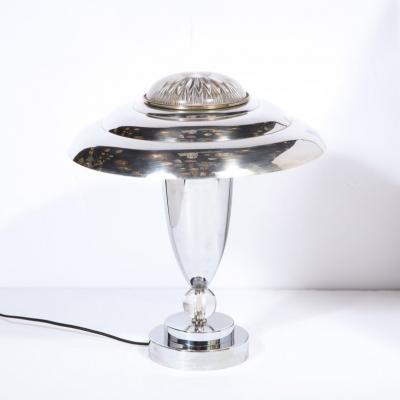 Art Deco Machine Aged Chrome and Glass Table Lamp