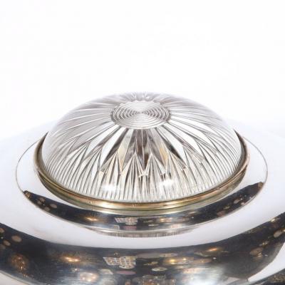 Art Deco Machine Aged Chrome and Glass Table Lamp