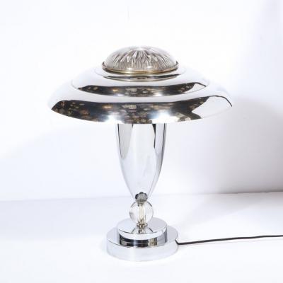 Art Deco Machine Aged Chrome and Glass Table Lamp