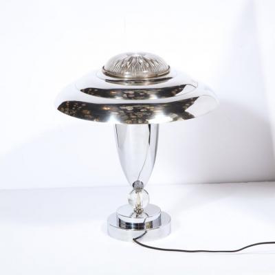 Art Deco Machine Aged Chrome and Glass Table Lamp