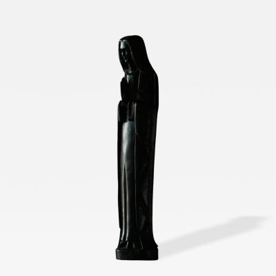 Art Deco Madonna in Hand Carved Solid Ebony Belgium 1930s