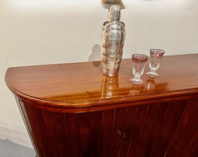 Art Deco Mahogany Bar with Brass Footrail and Rear Storage Shelves