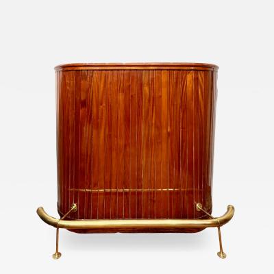 Art Deco Mahogany Bar with Brass Footrail and Rear Storage Shelves
