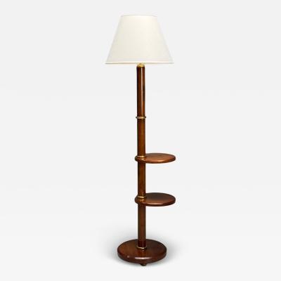 Art Deco Mahogany Bronze Floor Lamp with Shelves USA 1940s