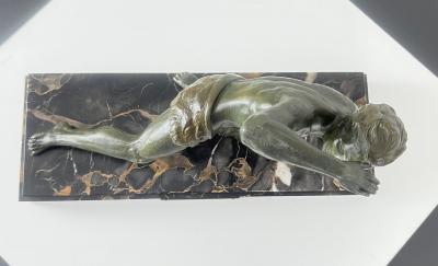 Art Deco Male Sculpture Bronze Marble France circa 1930