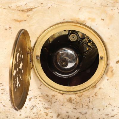 Art Deco Mantlepiece Clock in Tessellated Ice Sugar Cream Onyx w Gilt Bronze