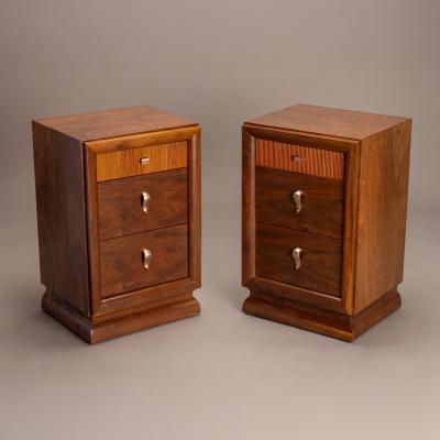 Art Deco Mid Century Nightstand End Tables in Laurel Wood Pair
