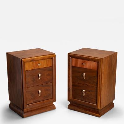 Art Deco Mid Century Nightstand End Tables in Laurel Wood Pair