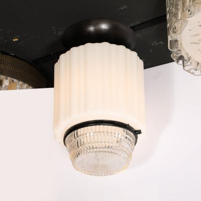 Art Deco Milk Glass Pressed Glass Flush Mount Chandelier w Bronze Fittings