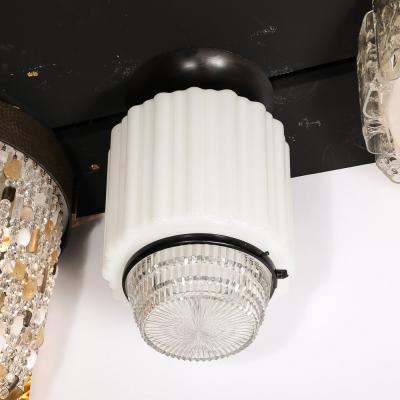 Art Deco Milk Glass Pressed Glass Flush Mount Chandelier w Bronze Fittings