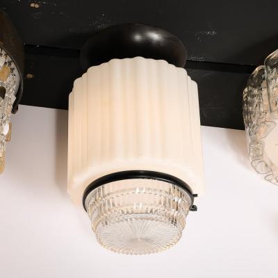 Art Deco Milk Glass Pressed Glass Flush Mount Chandelier w Bronze Fittings