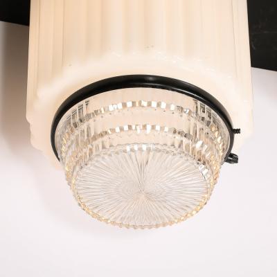 Art Deco Milk Glass Pressed Glass Flush Mount Chandelier w Bronze Fittings