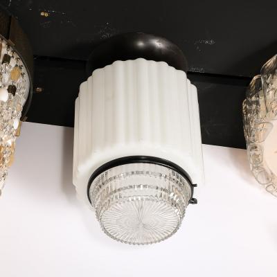 Art Deco Milk Glass Pressed Glass Flush Mount Chandelier w Bronze Fittings