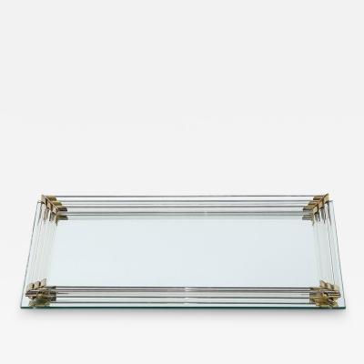 Art Deco Mirrored Tray with Glass Rod Detailing Brass Fittings