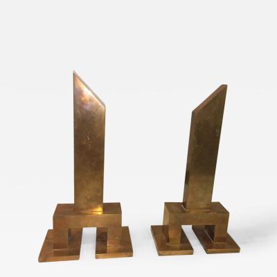 Art Deco Modernist Pair of Bronze Andirons