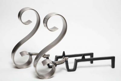 Art Deco Nickel Scroll Andirons