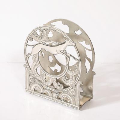 Art Deco Nickeled Bronze Magazine Stand of Stylized Leaping Greyhound