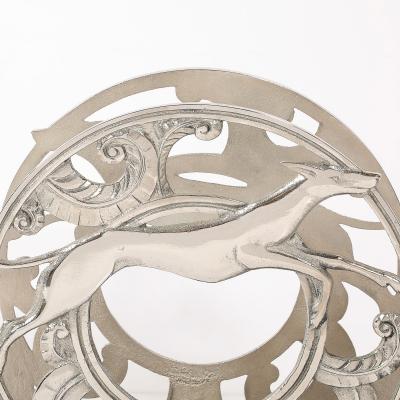 Art Deco Nickeled Bronze Magazine Stand of Stylized Leaping Greyhound
