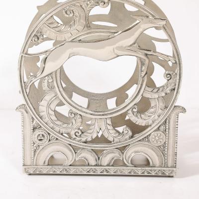 Art Deco Nickeled Bronze Magazine Stand of Stylized Leaping Greyhound