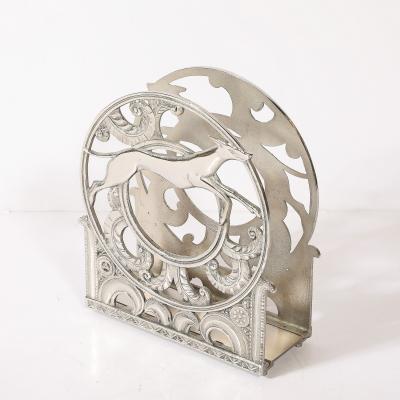 Art Deco Nickeled Bronze Magazine Stand of Stylized Leaping Greyhound
