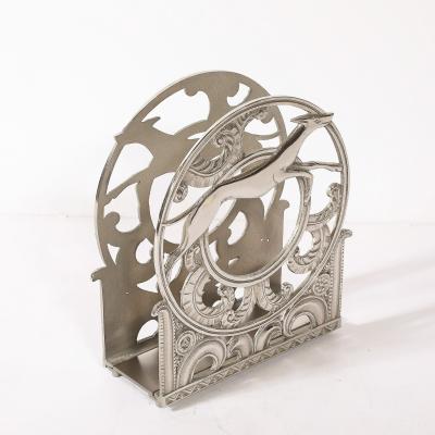 Art Deco Nickeled Bronze Magazine Stand of Stylized Leaping Greyhound
