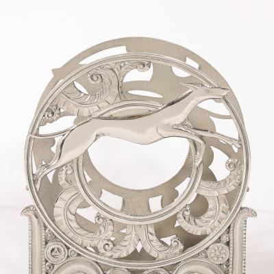 Art Deco Nickeled Bronze Magazine Stand of Stylized Leaping Greyhound