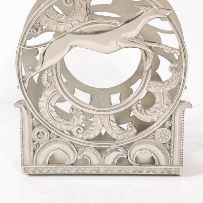 Art Deco Nickeled Bronze Magazine Stand of Stylized Leaping Greyhound