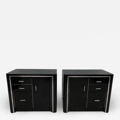 Art Deco Nightstands Black lacquer and Metal France circa 1940