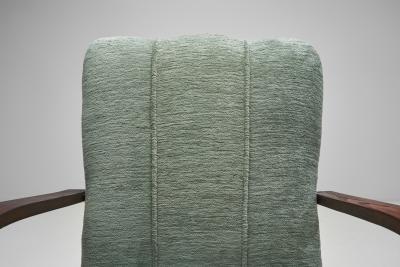 Art Deco Oak Armchair Upholstered in Teal Fabric Europe ca 1930s