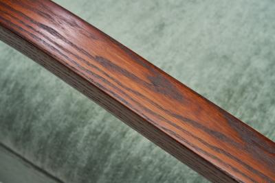 Art Deco Oak Armchair Upholstered in Teal Fabric Europe ca 1930s