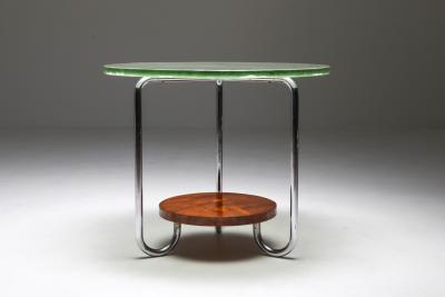 Art Deco Occasional Table with Thick Etched Glass Top 1930s