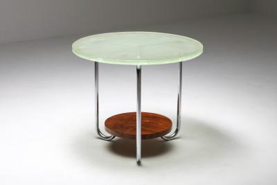 Art Deco Occasional Table with Thick Etched Glass Top 1930s