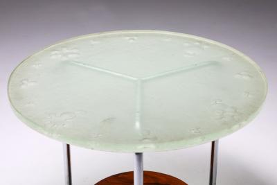Art Deco Occasional Table with Thick Etched Glass Top 1930s