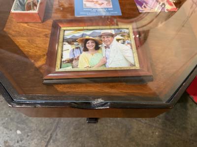 Art Deco Octagonal Display Table with Glass Top and Sculptural Base