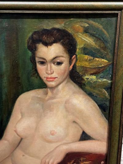 Art Deco Oil Paining Nude with Rose