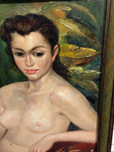 Art Deco Oil Paining Nude with Rose